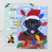 Invitation Noël noir de Père Noël de chiot de Labrador (Devant / Derrière)