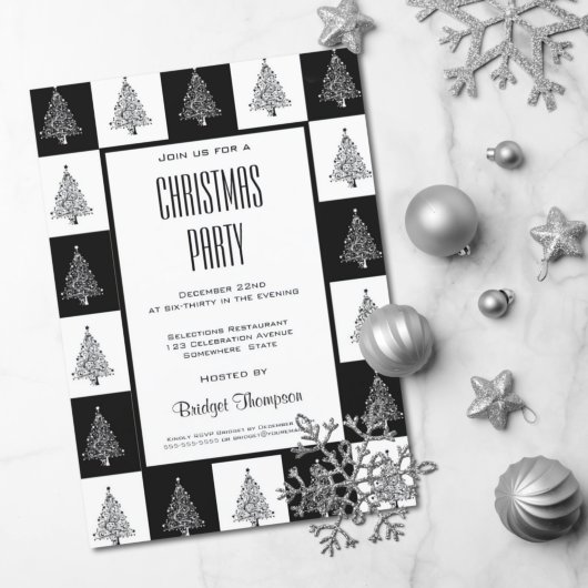 Invitation Noël noir et blanc Arbres de Noël Fête de Noël