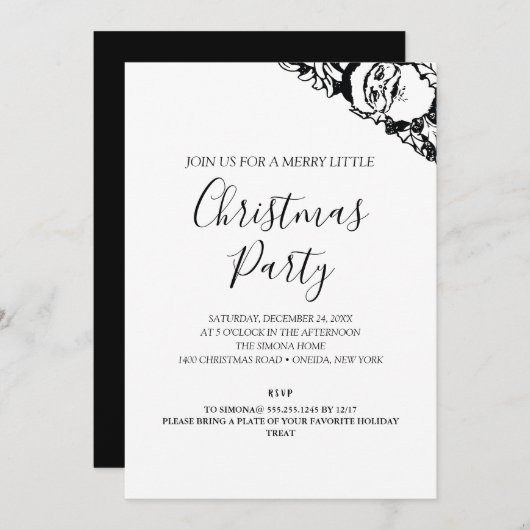 Invitation Noël noir et blanc classique (Devant / Derrière)
