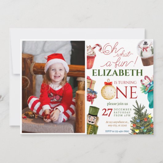 Invitation Noël Oh Quel Amusant Premier Anniversaire (Devant)