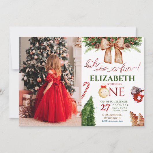 Invitation Noël Oh What Fun First Birday Photo (Devant)