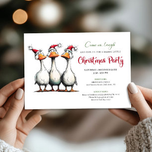 Invitation Noël Oies Fantaisistes Drôle Fête Minimaliste