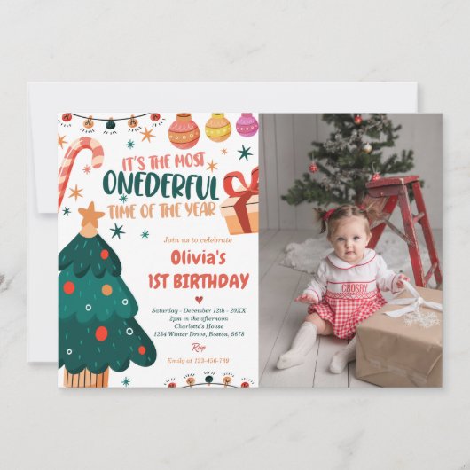 Invitation Noël Onederday Party Photo (Devant)