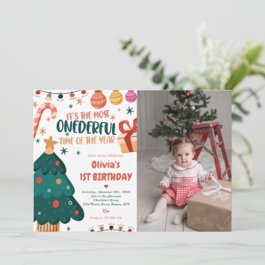 Invitation Noël Onederday Party Photo (Debout devant)