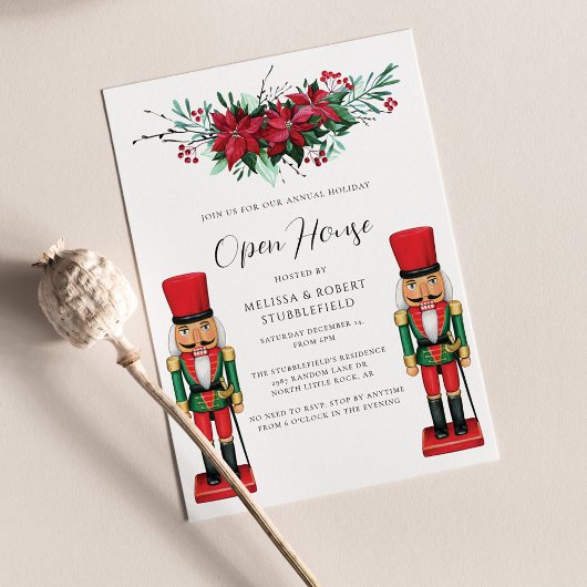 Invitation Noel Open House Poinsettia Toy Nutcracker