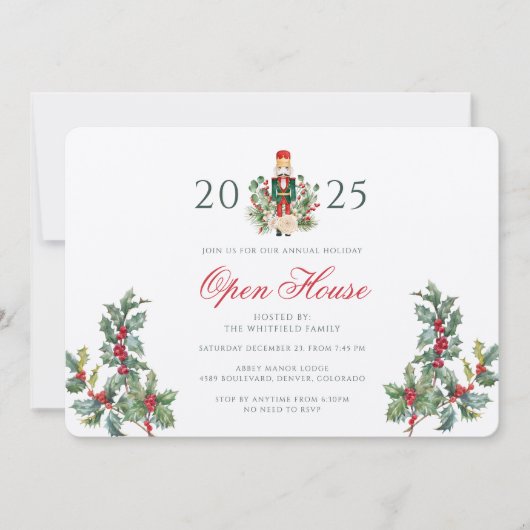 Invitation Noël Open House Red Berries Vert (Devant)