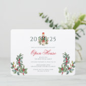 Invitation Noël Open House Red Berries Vert (Debout devant)