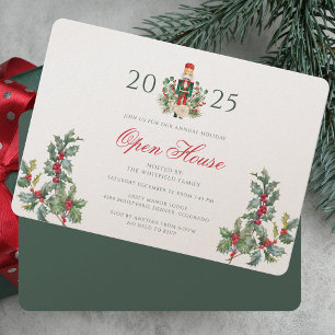 Invitation Noël Open House Red Berries Vert