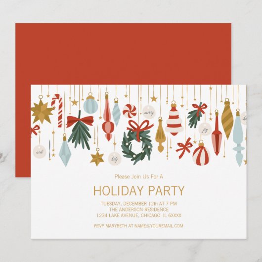 Invitation Noël Ornements Fête Fête (Devant / Derrière)