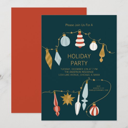 Invitation Noël Ornements Fête Fête (Devant / Derrière)