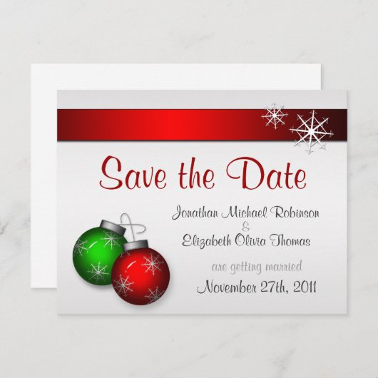 Invitation Noël Ornements mariage Enregistrer la date (Devant / Derrière)