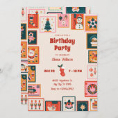 Invitation Noël ornements postage stmap anniversaire (Devant / Derrière)