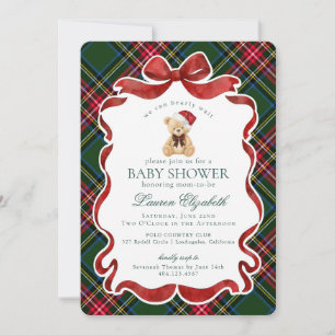 Invitation Noël Ours Tartan Plaid Baby Shower