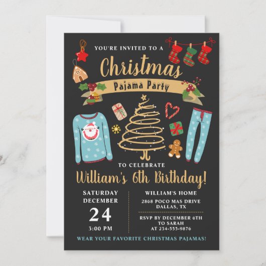 Invitation Noël Pajama Party Boys Sleepover Anniversaire (Devant)