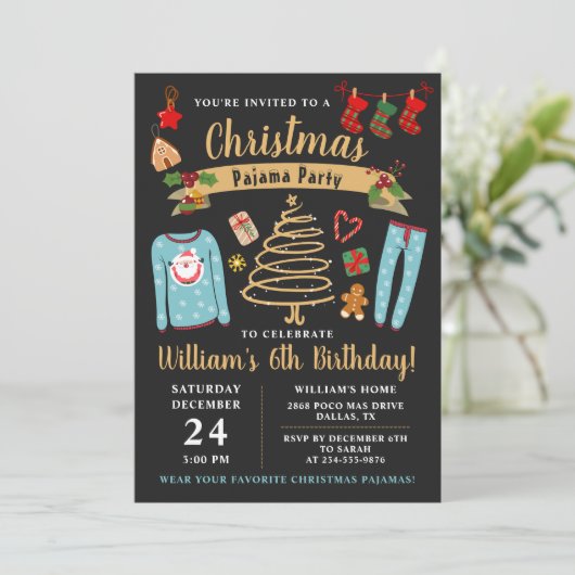 Invitation Noël Pajama Party Boys Sleepover Anniversaire (Debout devant)