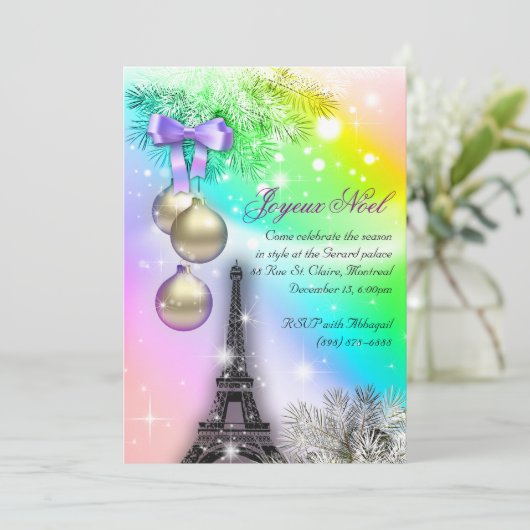 Invitation Noël Paris Card Tour Eiffel Neige 2 (Debout devant)