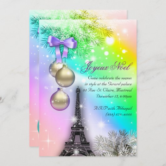 Invitation Noël Paris Card Tour Eiffel Neige 2 (Devant / Derrière)
