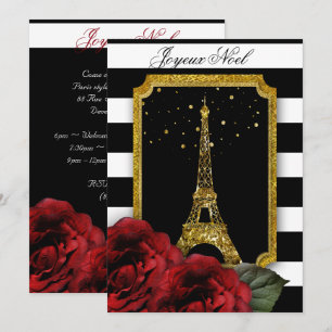 Invitation Noël Paris Rose Tour Eiffel Bande blanche