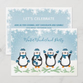 Invitation Noël, partie de Penquins d'hiver de nouvelle année (Devant / Derrière)