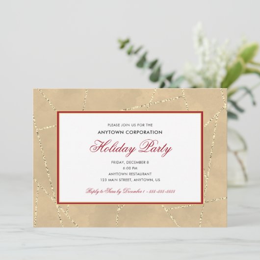 Invitation Noël Parties scintillant or | Business Holiday Par (Debout devant)
