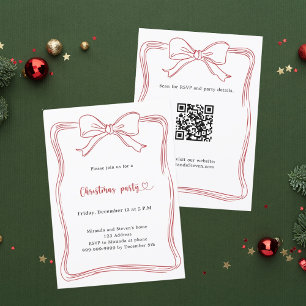 Invitation Noël Party code QR à main levée arc rouge