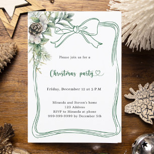 Invitation Noël Party de pin de verdure de ruban vert