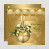 Invitation Noël Party Gold Balls Gold Swirls (Devant / Derrière)