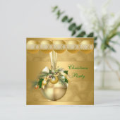 Invitation Noël Party Gold Balls Gold Swirls (Debout devant)