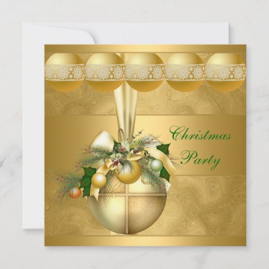 Invitation Noël Party Gold Balls Gold Swirls (Devant)