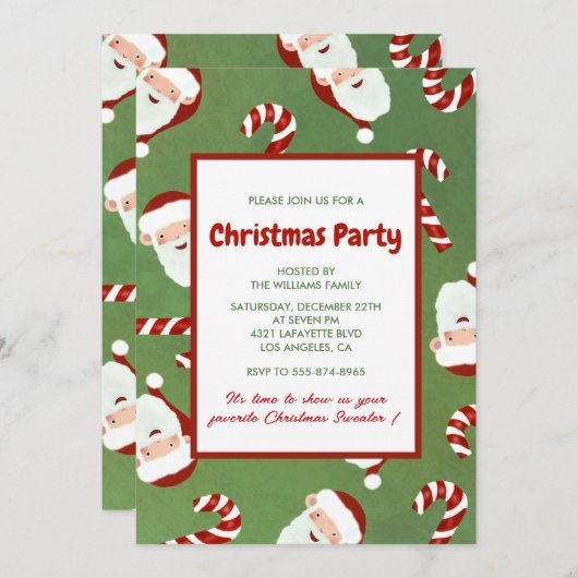 Invitation Noël Party Père Noël Barley Sugar (Devant / Derrière)