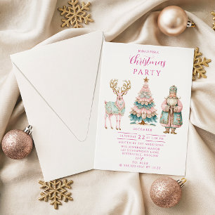 Invitation Noël pastel avec le Père Noël et les rennes