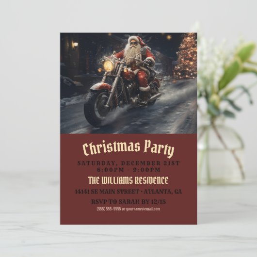 Invitation Noël Père Noël à moto (Debout devant)