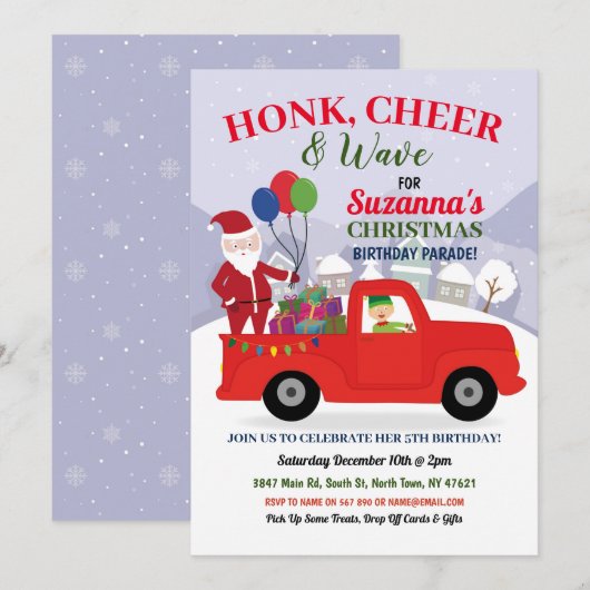 Invitation Noël Père Noël Anniversaire de la fête des elfes (Devant / Derrière)