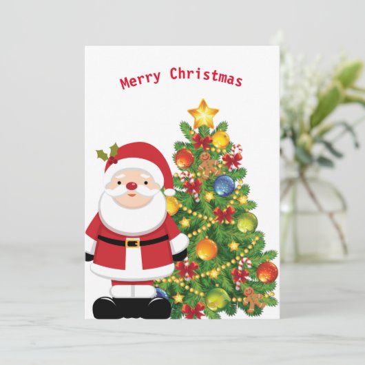 Invitation Noël Père Noël avec arbre (Debout devant)