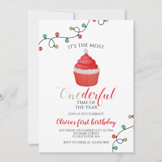 Invitation Noël Père Noël Cupcake Onederday I (Devant)