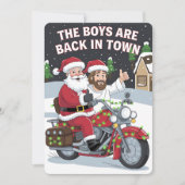 Invitation Noël Père Noël Jésus sur une moto Noël drôle (Devant)