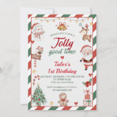 Invitation Noël Père Noël Jolly Bonne heure 1ère fête d'anniv (Devant)