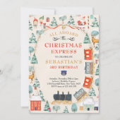 Invitation Noël Père Noël North Pôle Train fête d'anniversair (Devant)