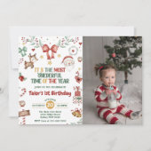 Invitation Noël Père Noël Onederful 1er anniversaire de fête (Devant)