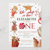 Invitation Noël Père Noël Reindeer ce 1er anniversaire amusan (Devant / Derrière)