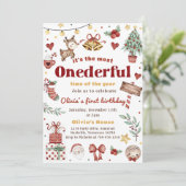 Invitation Noël Père Noël Reindeer Onederday 1er anniversaire (Debout devant)