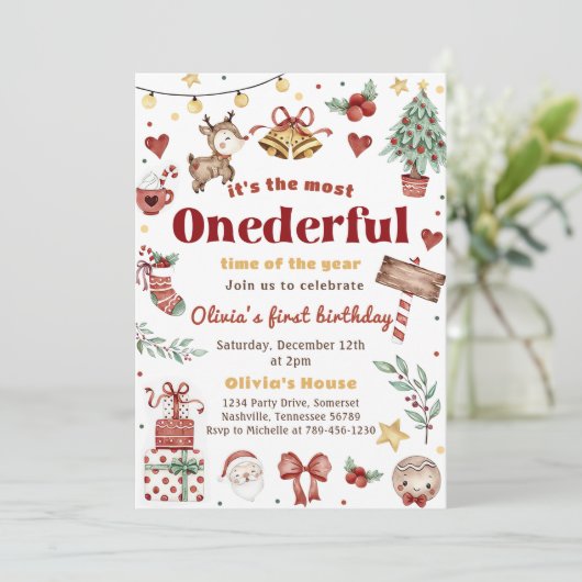 Invitation Noël Père Noël Reindeer Onederday 1er anniversaire (Debout devant)