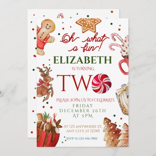 Invitation Noël Père Noël Reindeer quel plaisir 2e anniversai (Devant / Derrière)