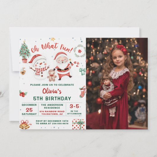 Invitation Noël Père Noël Snowman Holiday 5e anniversaire (Devant)