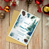 Invitation Noël personnalisable avec des arbres de pin à l'aq