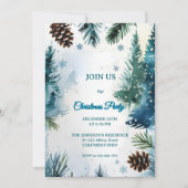 Invitation Noël personnalisable avec des arbres de pin à l'aq (Devant)