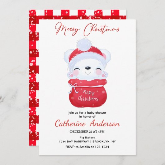 Invitation Noël Petit ours de Noël Baby shower (Devant / Derrière)