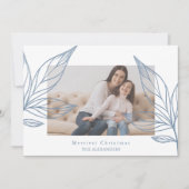 Invitation Noël photo botanique bleu moderne (Devant)