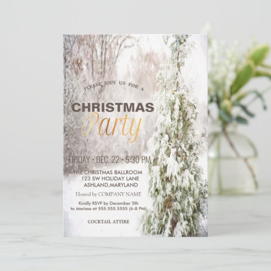 Invitation Noël Pine Arbre Neige Entreprise Noël (Debout devant)