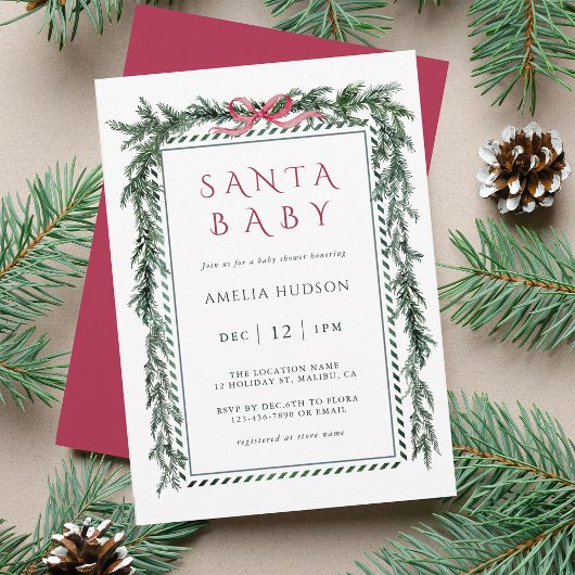 Invitation Noël Pine Garland Père Noël Baby shower